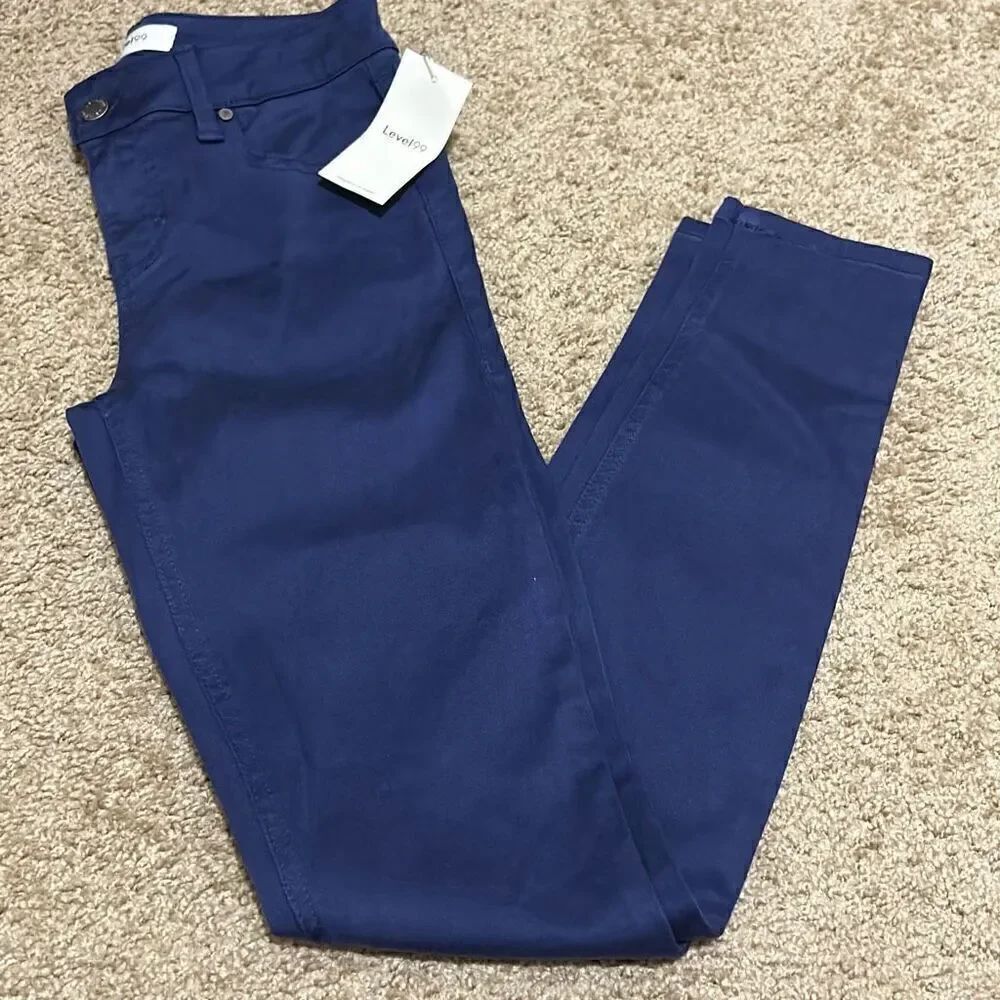 Level 99 Womens 26 Janice Midrise Ultra Skinny Jean Solid Blue Stretch Denim New